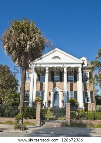 A Battery Romanesque - Victorian House style of architecture, built in the early 1800\'s in Charleston, South Carolina.
