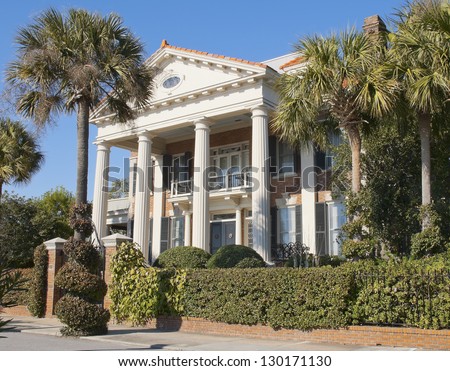 A Battery Romanesque - Victorian House style of architecture built in the eighteenth century in Charleston, South Carolina.