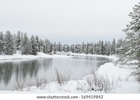 A snow packed winter on the Buffalo River which is a tributary of the upper Henry's Fork of the Snake River in Southeast Idaho.