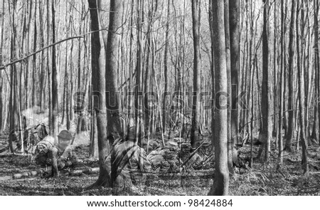 The ghosts of confederate soldiers fighting in the cypress forest of the South Carolina Low Country.