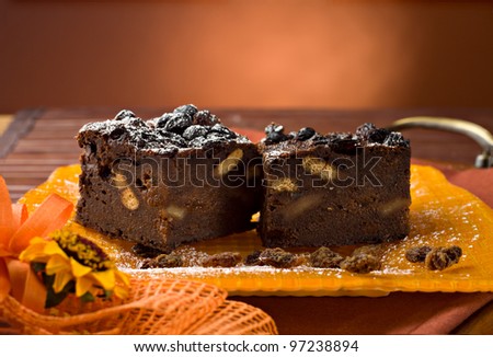 Cake with bread, cocoa, biscuits and sultanas