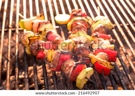 BBQ grill of meat and veggies