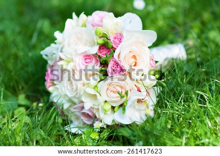 Bouquet of fresh flowers for the wedding ceremony