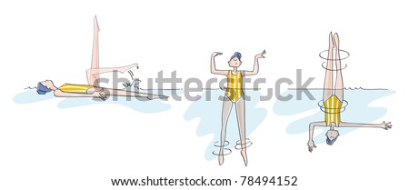 funny girl practicing synchronized swimming. Sequences of a woman doing pirouettes, practicing synchronized swimming