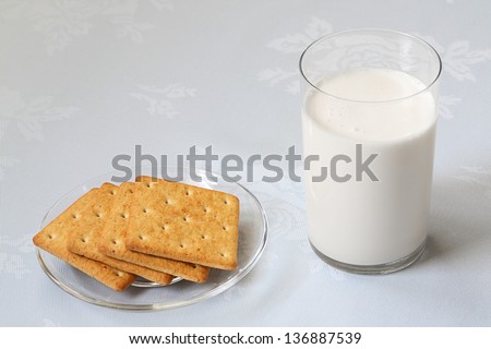 Glass of sour milk and biscuits on saucer