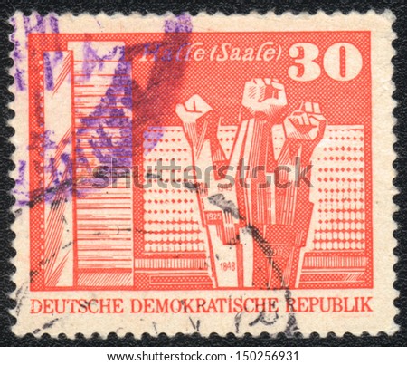 DDR - CIRCA 1973: A stamp printed in DDR  shows  Workers\' Memorial, Halle, circa 1973