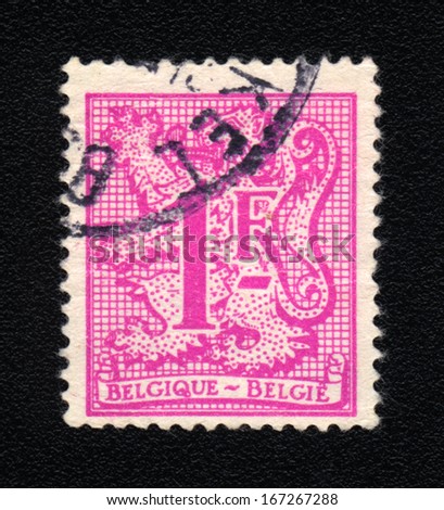 BELGIUM - CIRCA  1968: A stamp printed in BELGIUM shows  Heraldic lion and value 1F, circa 1968