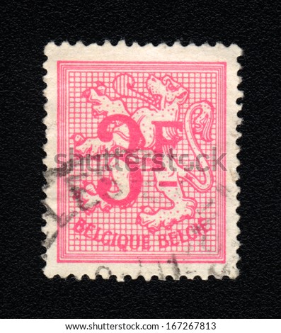 BELGIUM - CIRCA  1968: A stamp printed in BELGIUM shows  Heraldic lion and value 3F, circa 1968