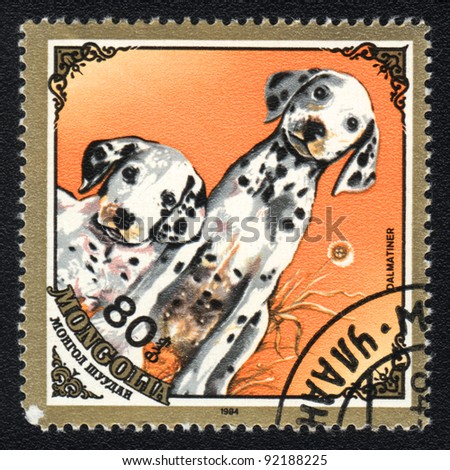 MONGOLIA - CIRCA 1984: A stamp printed in MONGOLIA shows  a Dalmatians; series Breed of dogs, circa 1984