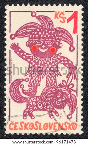 CZECHOSLOVAKIA - CIRCA 1980: A stamp printed in CZECHOSLOVAKIA  shows Punch and dog, from series, circa 1980