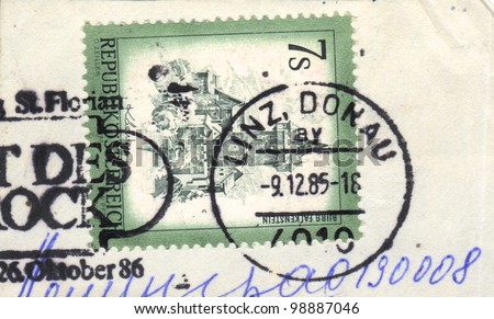 AUSTRIA - CIRCA 1985: A stamp printed in AUSTRIA  shows City Tower, circa 1986