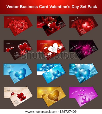 12 business card Valentine's Day colorful hearts presentation collection set design