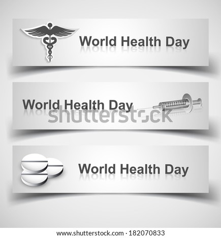 Beautiful world health day three header set medical symbol vector design