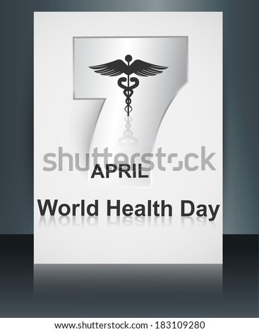 Beautiful text 7 April world health day brochure caduceus medical symbol template reflection vector background
