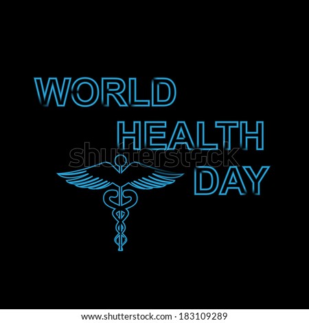 World health day text concept medical black colorful background on caduceus medical symbol vector