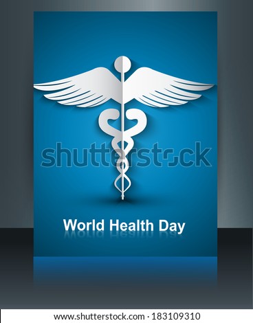 Medical template with brochure Caduceus medical symbol world health day background reflection vector