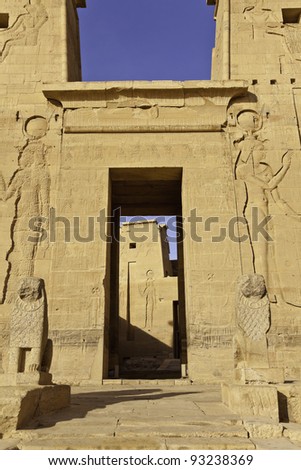 entrance to philae temple on agilkia island, dedicated to goddess isis, aswan, egypt