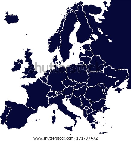 Blue map of Europe with country borders