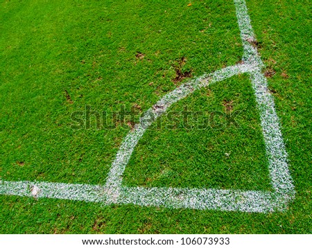 Green soccer field , Corner Kick from top view