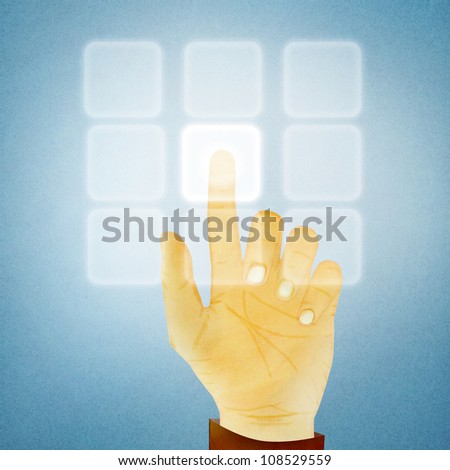 Paper texture ,Hand gesture pushing button on touch screen
