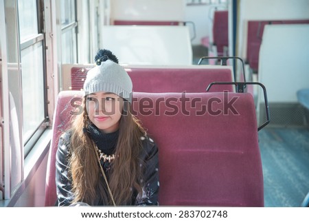 Girl on the train at fujikawaguchiko,Japan