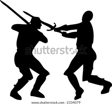 pictures of knights fighting. stock vector : Vector Silhouette Two Knights Fighting with Swords