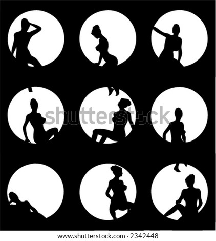 Set Of Nine Vector Silhouettes Women Posing - 2342448 : Shutterstock