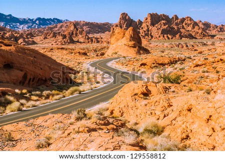 Winding road running through the Valley of Fire, Nevada, USA