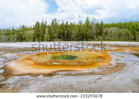 Bright colors of the Chromatic Pool  make it especially  picturesque,  Yellowstone National Park