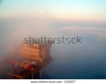 Fog mist sea ocean offshore oil gas platform north sea cloud sky