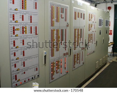 control room technology warning lights wires terminals boxes power electricity