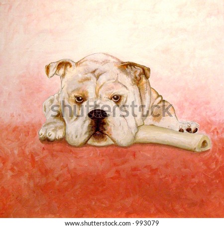 Bull dog British brute canine animal pet wrinkles bone painting art cute