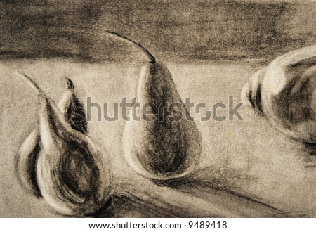 Charcoal Drawing of Pear Still Life