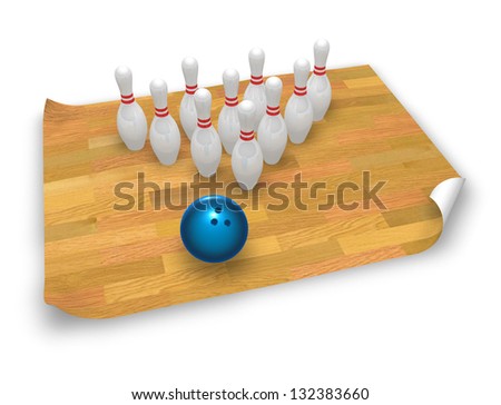 bowling pins and ball on white background - 3d illustration