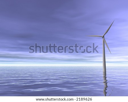 Wind turbine at the ocean and blue sky