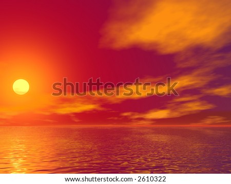 colorful landscape - ocean, clouds and sun