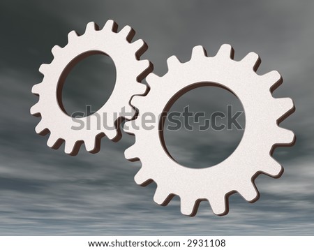two gears on cloudy sky - 3d illustration