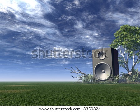 big speaker on green field - 3d illustration