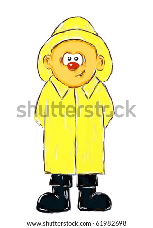 stock photo hand painted boy with raincoat on white background 