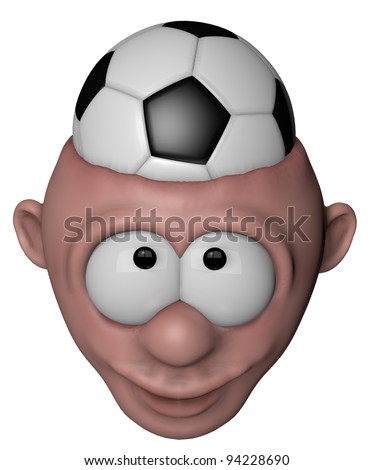 Cartoon Character With Soccer Ball In His Head - 3d Illustration