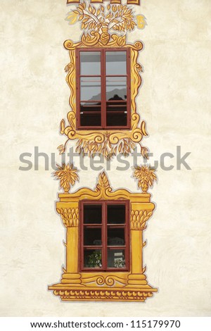 Decorated castle windows on a castle in Slovenia