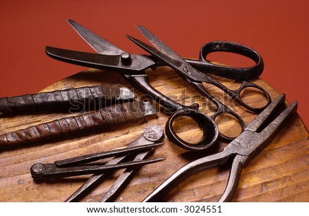 Group of old shoemakers tools