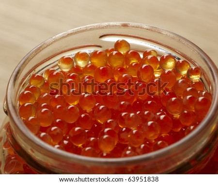 Pot of red fish roe in glass bowl