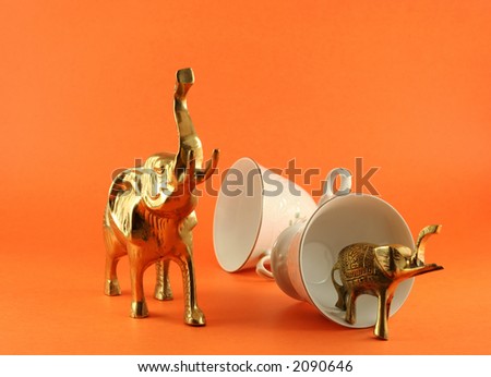 elephant in a china store - concept image on orange background
