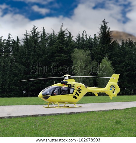 Air Ambulance medevac helicopter sitting on a helipad