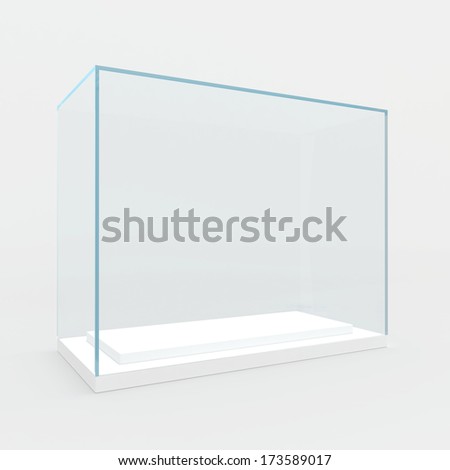 Empty glass showcase 3D render isolated on gray background Empty glass showcase 3D render isolated on gray background