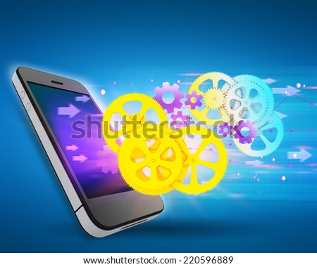 Flying gears and arrows of the mobile phone screen