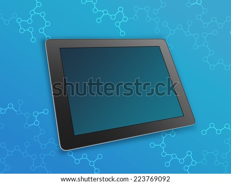 tablet on a blue abstract background. information technology