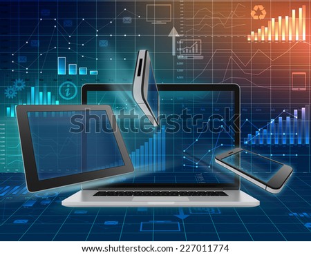 electronic equipment on a background of abstract business charts