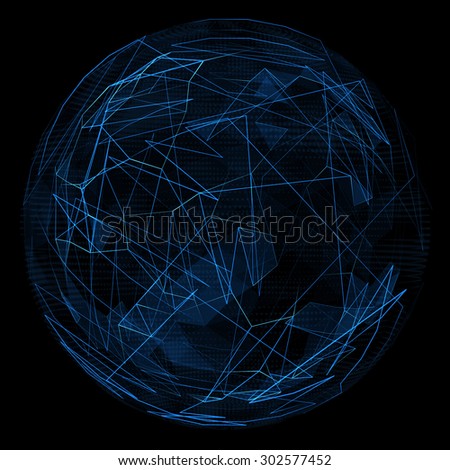 Abstract globe glow blue line and opacity triangle. Spherical 3d illustration